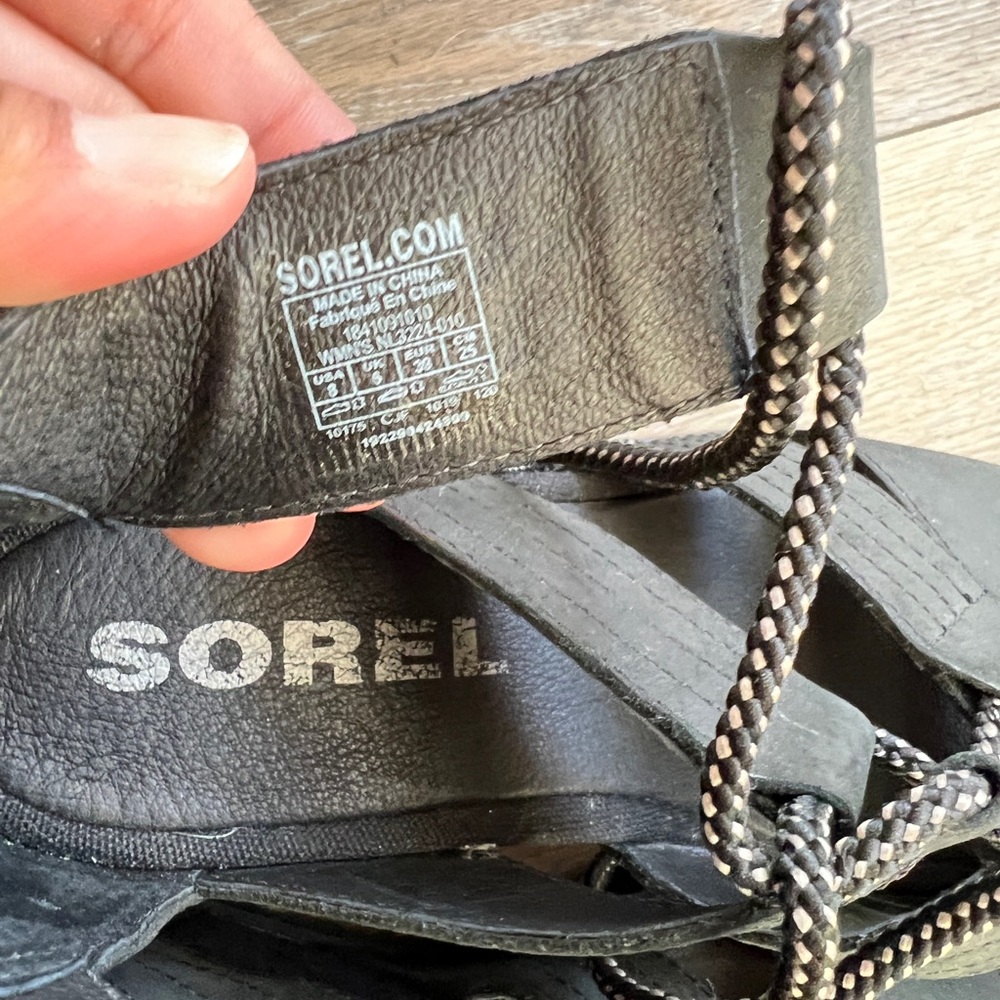 Sorel platform wedge Black Women's Sandals sz 8 EUC - Picture 4 of 8